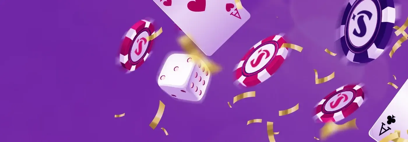 Banner Stellare casino con fiches, dadi e carte
